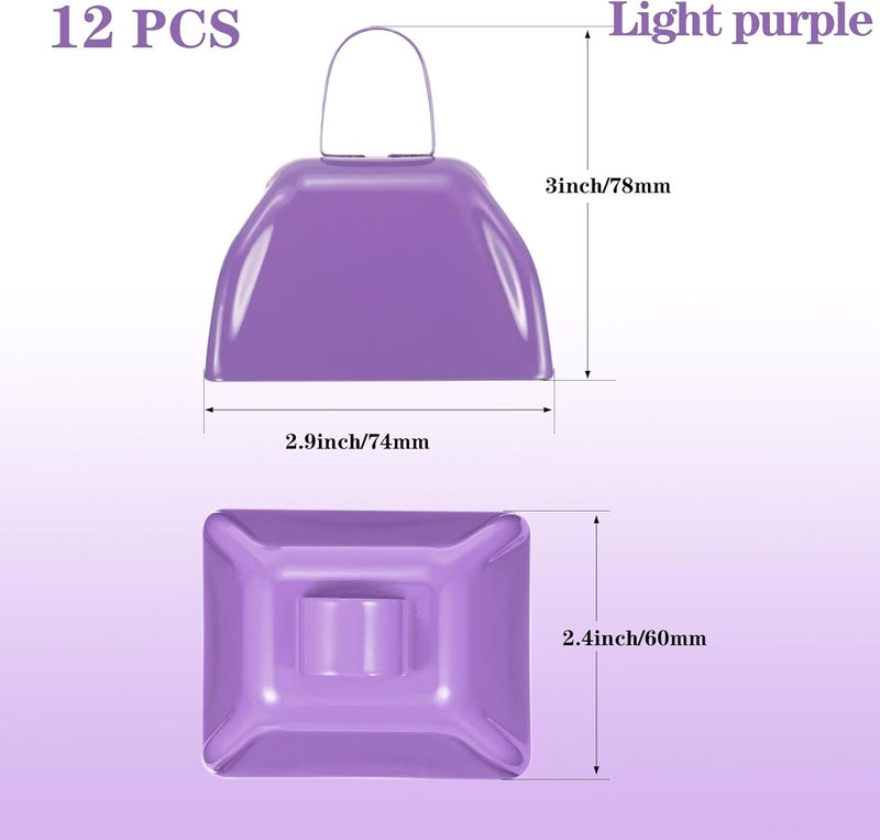 HEYLEAYAR 3Inch Cowbells for Sporting Events,12Pcs Metal Cow Bells Bulk Loud Noise Makers Cow Bell with Handle for Cheering Football Games Spirit Marathon Weddings Party Noisemakers, Light Purple - Image 2
